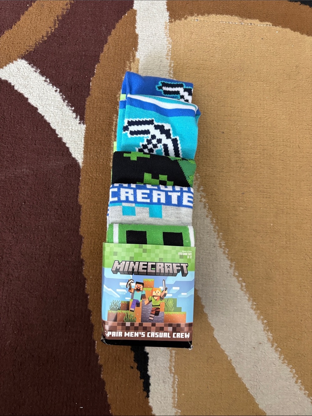 Minecraft Men's Casual Crew Socks - Blue, Green, Black, Gray